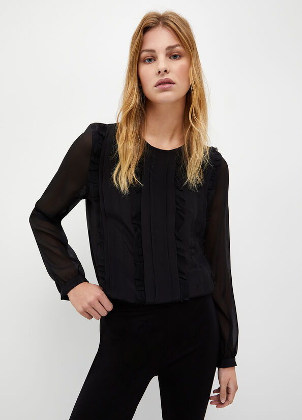 Black Women's Liu Jo Georgette Blouse Shirts | YNG-235087