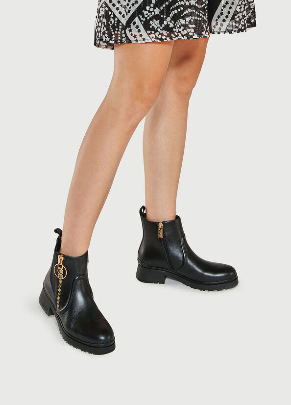 Black Women's Liu Jo Leather Beatles Ankle Boots | QXV-859312