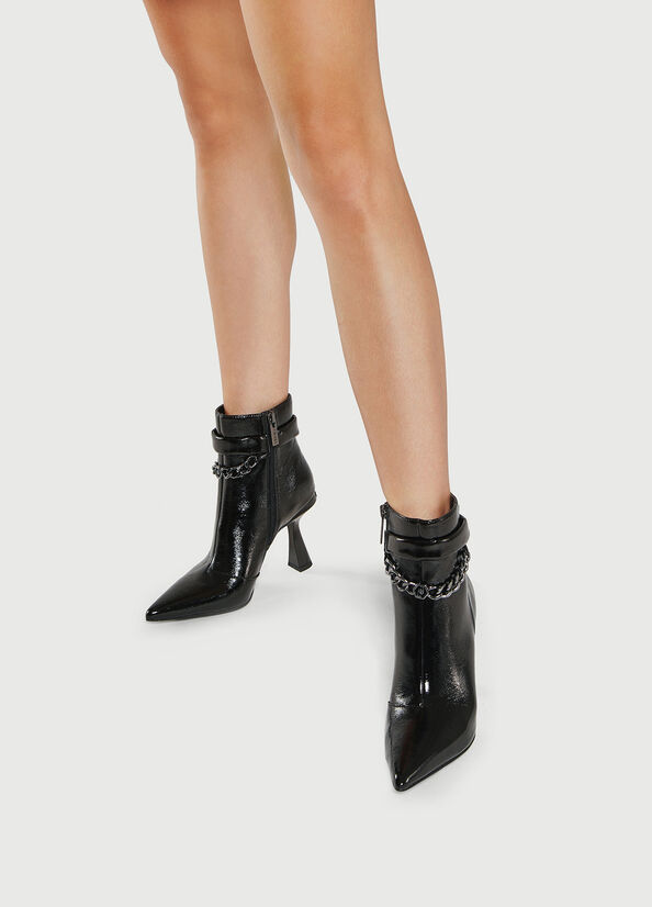 Black Women's Liu Jo Patent With Chain Ankle Boots | YVD-275691