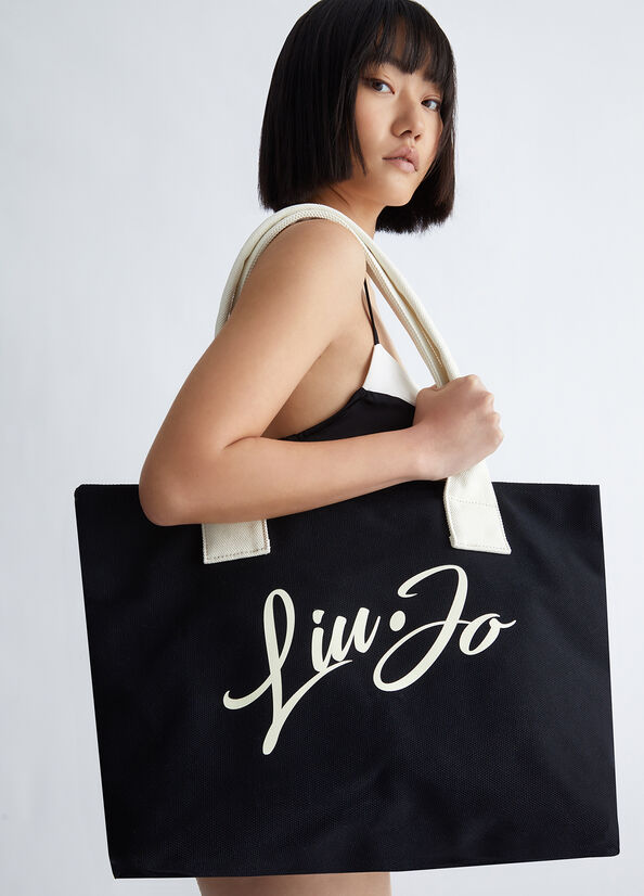 Black Women's Liu Jo With Logo Shopper Bag | PKN-135742