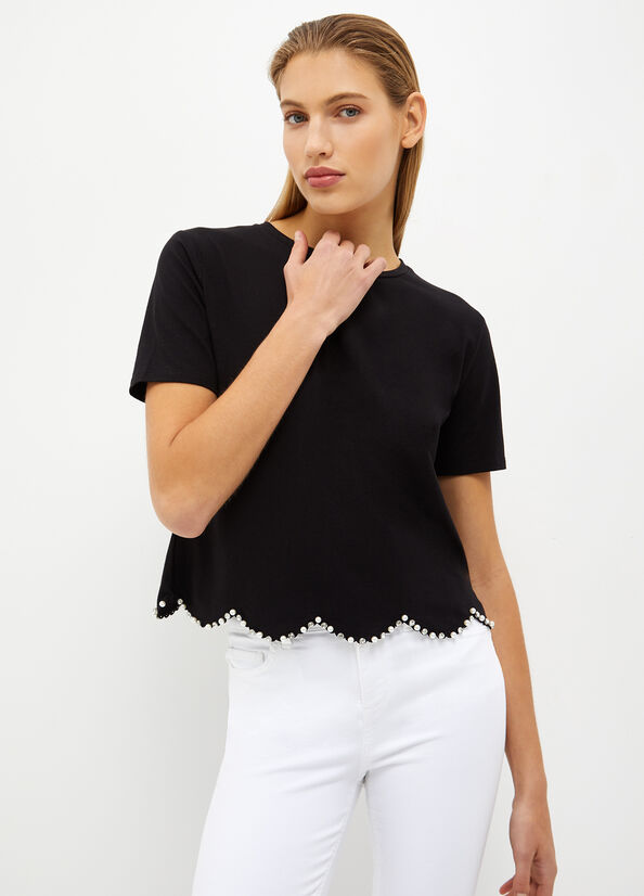 Black Women's Liu Jo With Pearls And Rhinestones Tops | XVN-406281