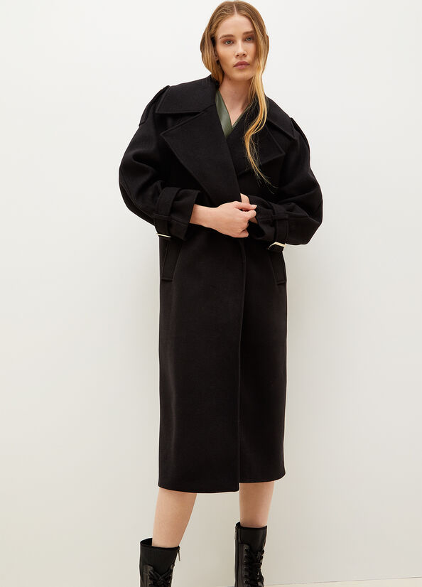 Black Women's Liu Jo Wool Blend Trench Coats | HVA-258763