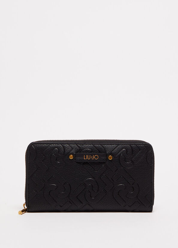 Black Women's Liu Jo Zip Around With Logo Wallets | UEP-120369