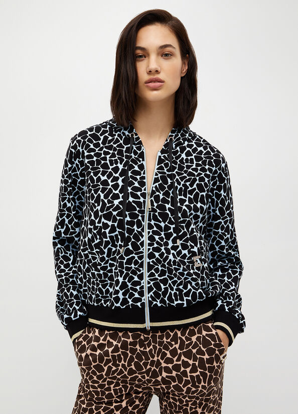 Blue Women's Liu Jo Animal-Print With Zip Sweatshirts | RWU-503261