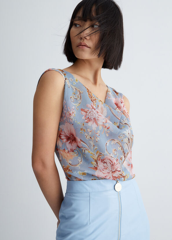 Blue Women's Liu Jo Eco-Friendly Floral Tops | BZM-021795