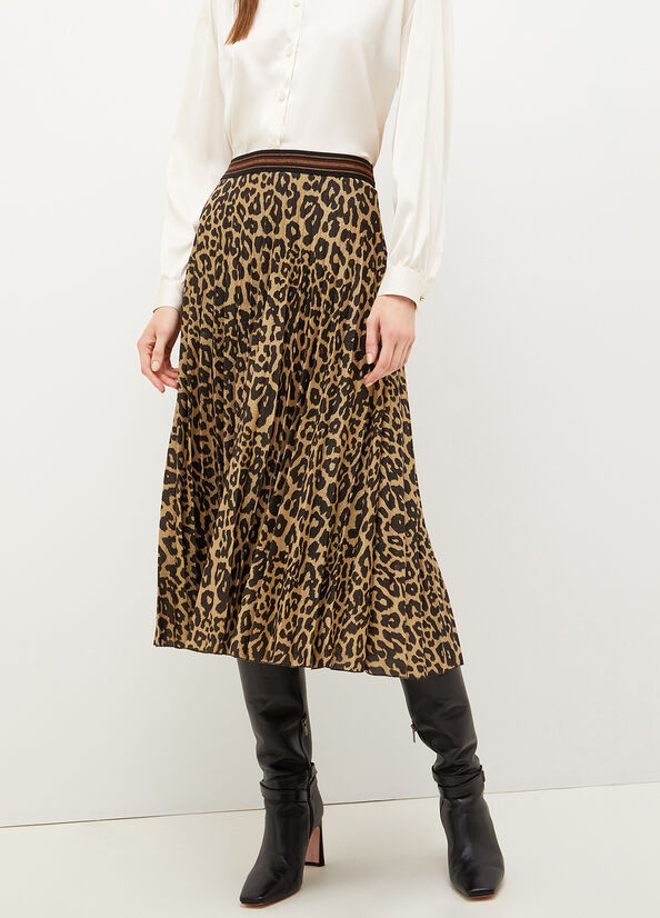 Brown Women's Liu Jo Animal Print Pleated Skirts | FIC-164539