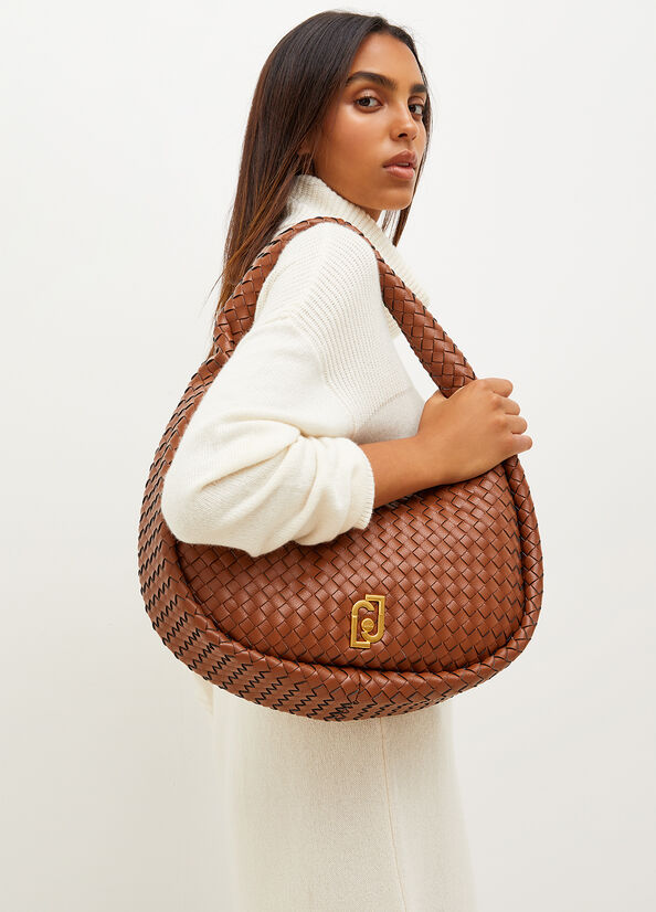 Brown Women's Liu Jo Braided With Logo Shoulder Bags | BRM-894720