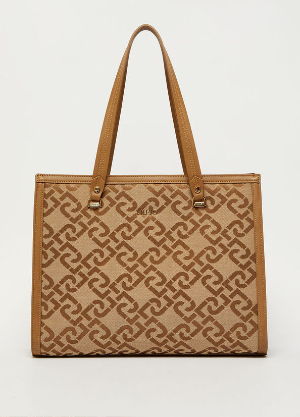 Brown Women's Liu Jo With Jacquard Logo Shopper Bag | PHJ-713624