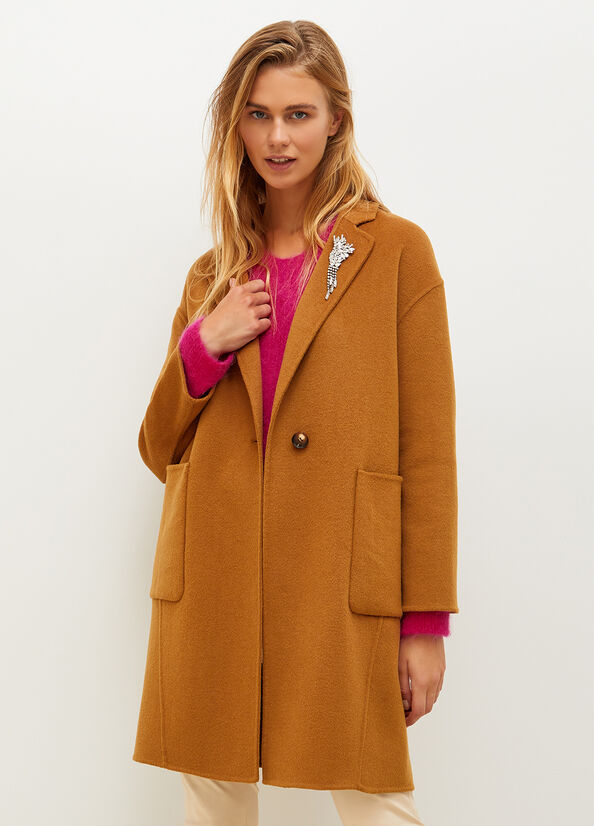 Brown Women's Liu Jo With Jewel Brooch Coats | KXJ-819603