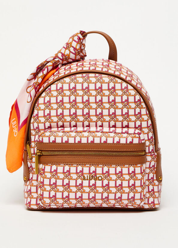 Brown Women's Liu Jo With Printed Logo And Scarf Backpacks | FPB-051263