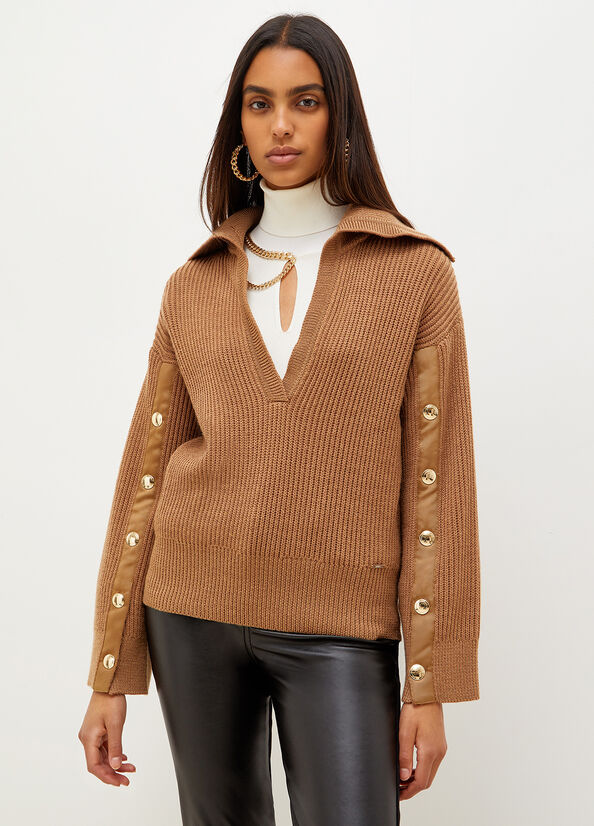 Brown Women's Liu Jo Wool Blend With Buttons Sweaters | WDH-039547