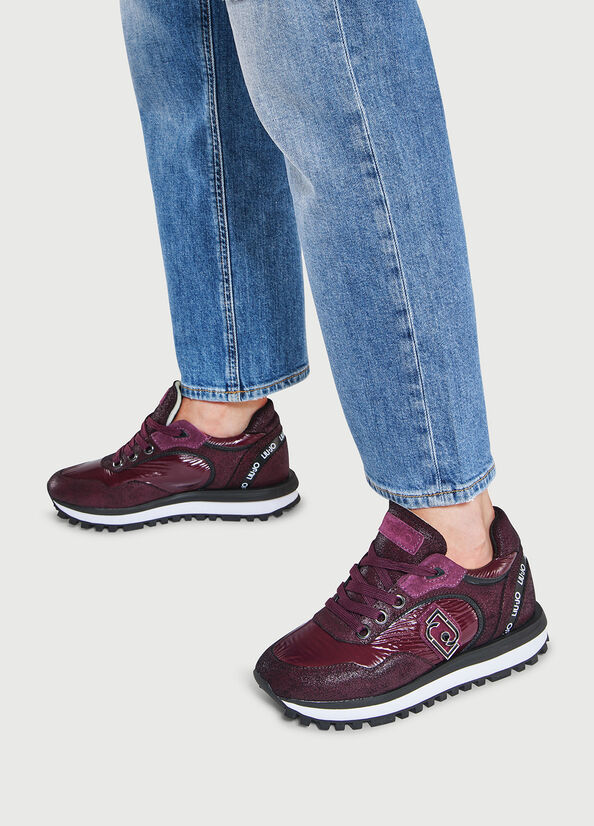 Burgundy Women's Liu Jo With Rubberised Logo Sneakers | VMY-563207