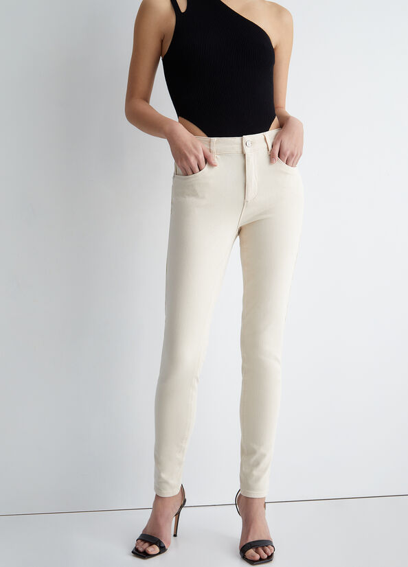 Cream Women's Liu Jo High-Waisted Bottom Up Pants | HRL-812753