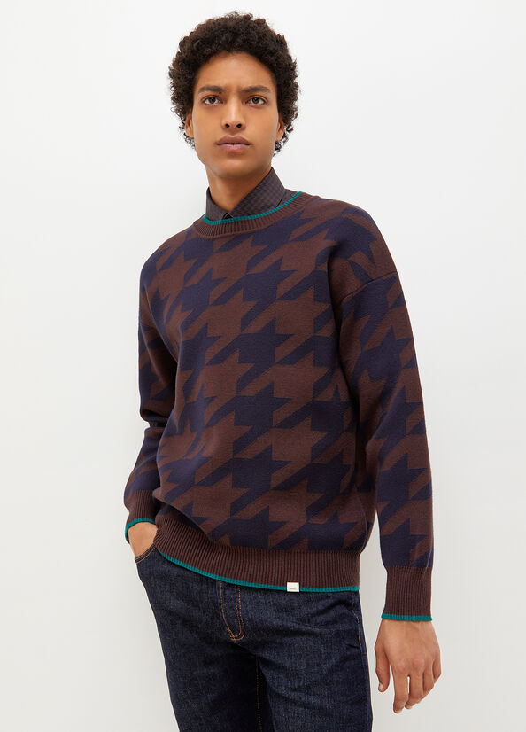 Dark Blue / Brown Men's Liu Jo Houndstooth Sweaters | FPR-095137