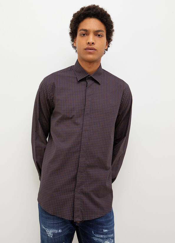 Dark Blue / Brown Men's Liu Jo Slim-Fit Shirts | KOZ-370291