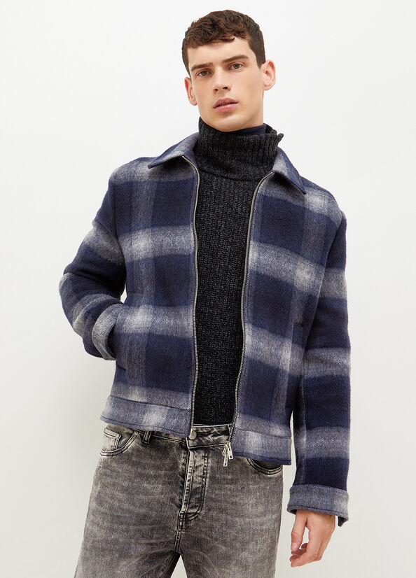 Dark Blue Men's Liu Jo Checked Jackets | EMA-198074