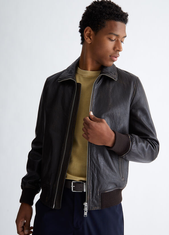 Dark Brown Men's Liu Jo Leather Bomber Jackets | GWS-802135