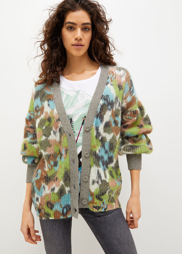 Flower Women's Liu Jo Camou Jacquard Cardigan Sweaters | CQA-043216