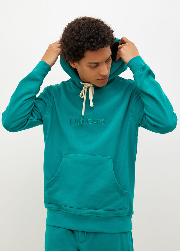 Green Men's Liu Jo Logo Hoodie Sweaters | WHK-479518