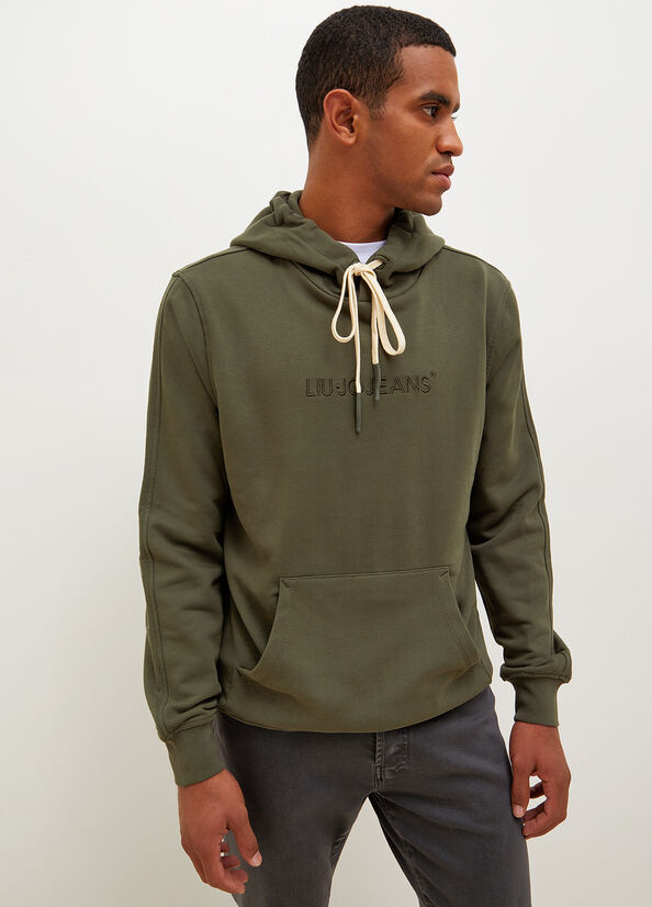 Green Men's Liu Jo Logo Hoodie Sweaters | WHT-417630