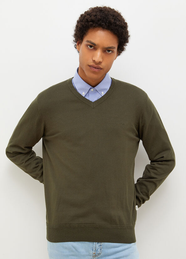 Green Men's Liu Jo V-Neck Pullover Sweaters | KAR-726051