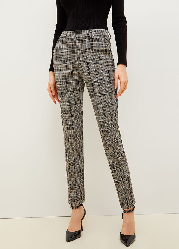 Grey / Black Women's Liu Jo Jacquard Check Chinos Pants | CZH-304127