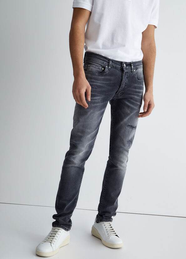 Grey Men's Liu Jo Worn Look Slim Skinny Jeans | ZNI-736208