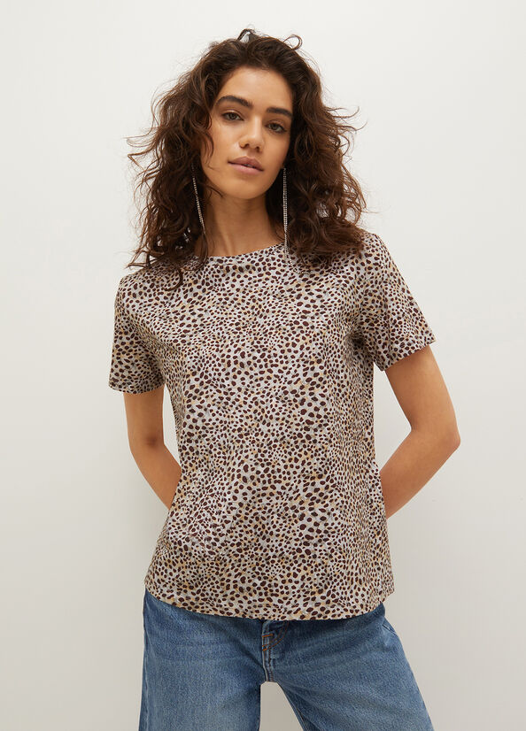 Grey Women's Liu Jo Animal-Print Cotton T Shirts | UZY-829457