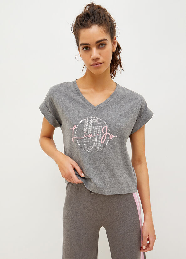 Grey Women's Liu Jo Jersey With Logo T Shirts | DRA-183026