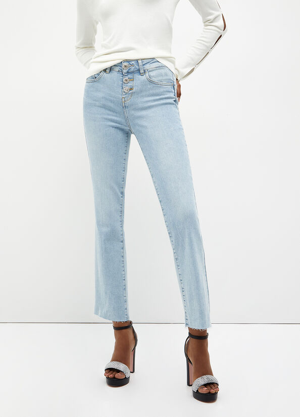 Light Blue Women's Liu Jo Cropped Bottom Up Straight-Fit Jeans | JNP-826749