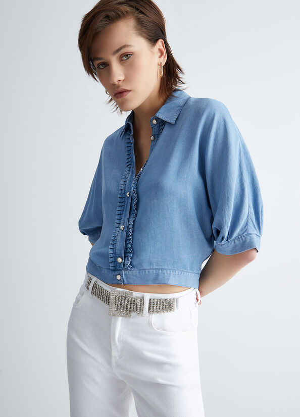 Light Blue Women's Liu Jo Denim Shirts | NCX-903826