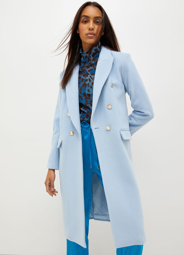 Light Blue Women's Liu Jo Double-Breasted Blend Coats | XYU-053718