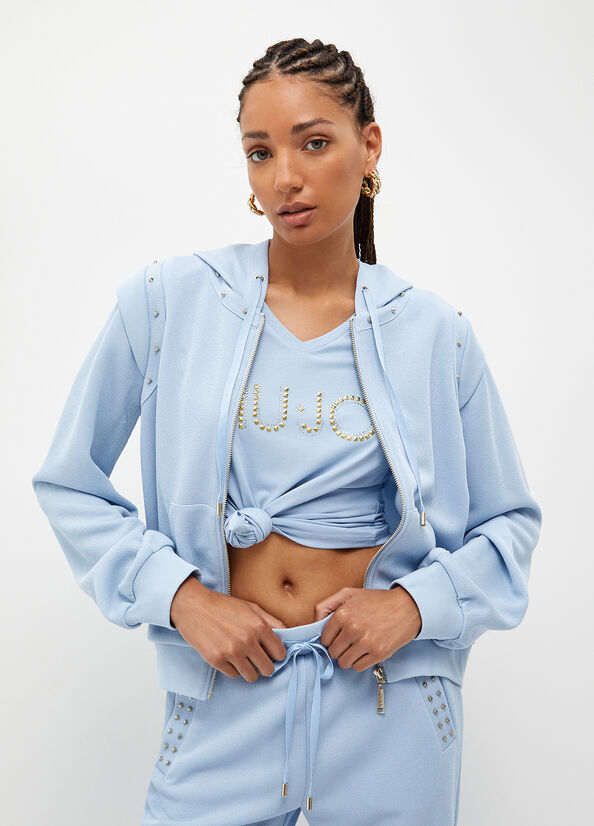 Light Blue Women's Liu Jo Eco-Friendly With Studs Sweatshirts | UWM-389601