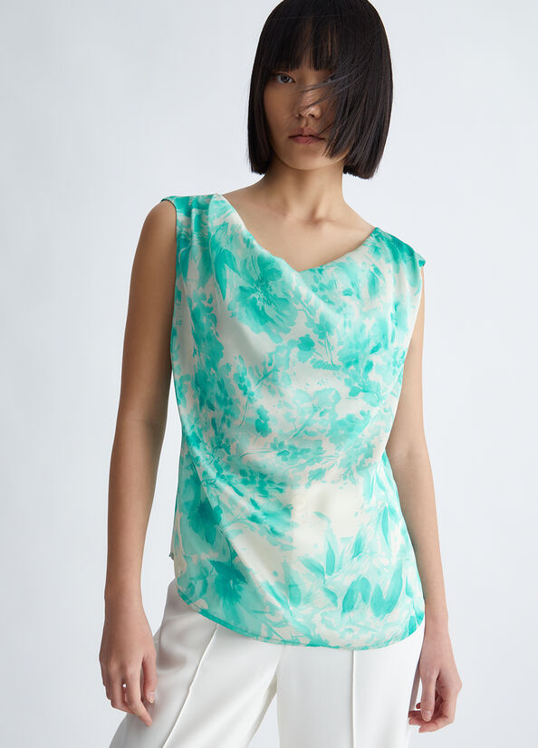 Light Turquoise Women's Liu Jo Floral T Shirts | ZYD-051783