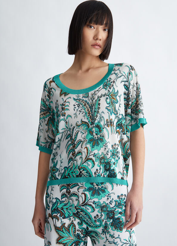 Light Turquoise Women's Liu Jo Paisley Print Sweaters | QJI-017238