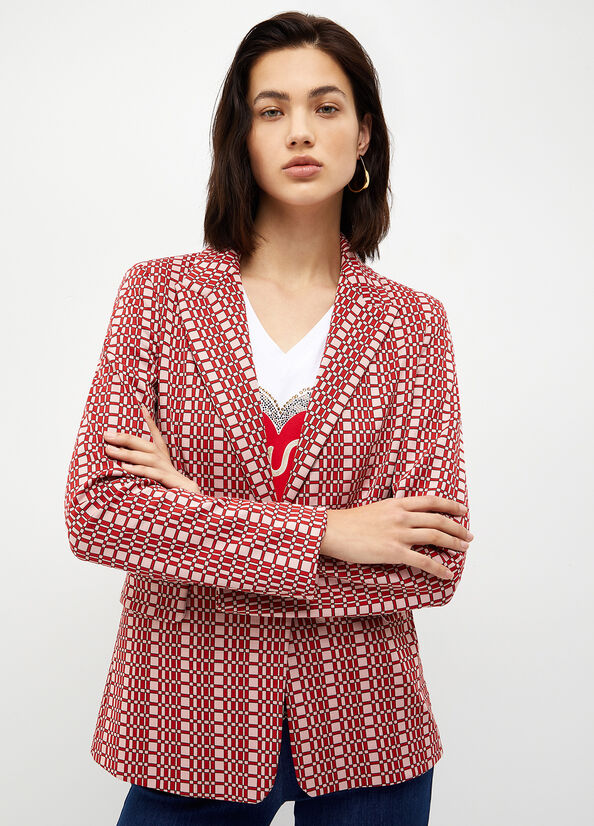 Red Women's Liu Jo Blazer With Optical Pattern Jackets | YUM-915740