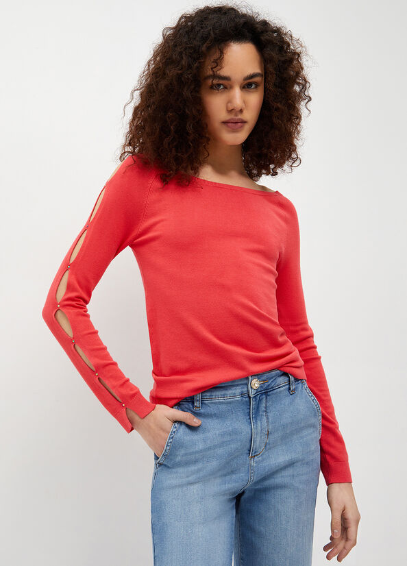 Red Women's Liu Jo Eco-Friendly Cut-Out Sweaters | DXR-983724