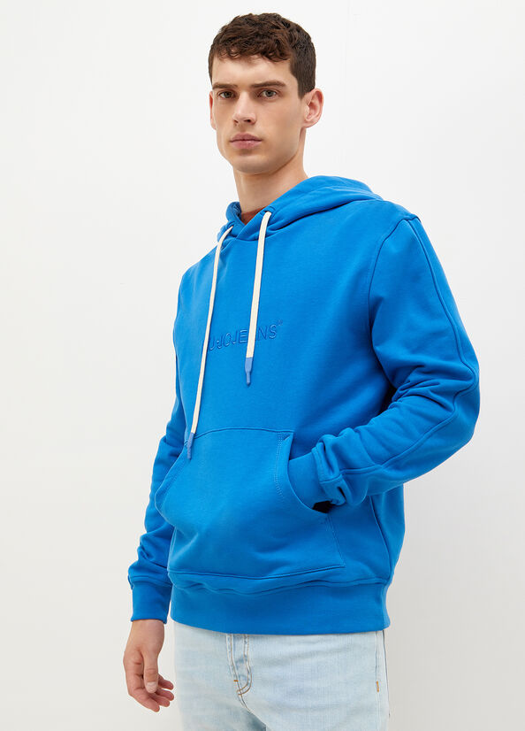 Royal Blue Men's Liu Jo Logo Hoodie Sweaters | QOB-679043