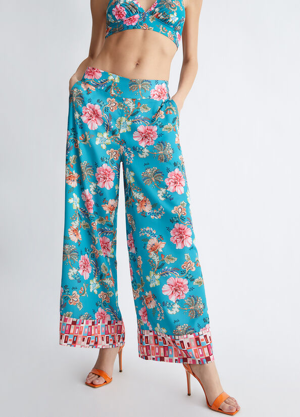 Turquoise Women's Liu Jo Floral Pants | PBF-648231