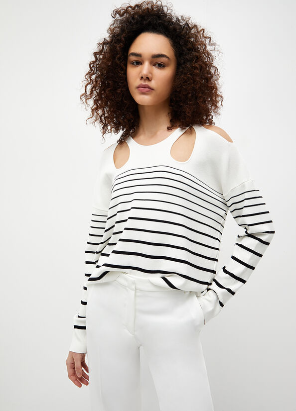 White / Black Women's Liu Jo Eco-Friendly Striped Sweaters | XCS-960483