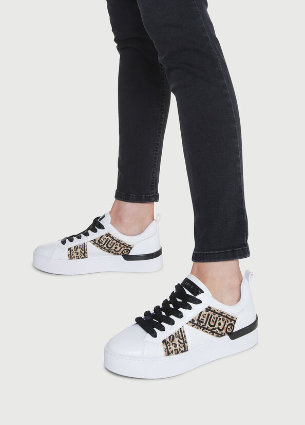 White / Black Women's Liu Jo With Jacquard Detail Sneakers | OME-501469