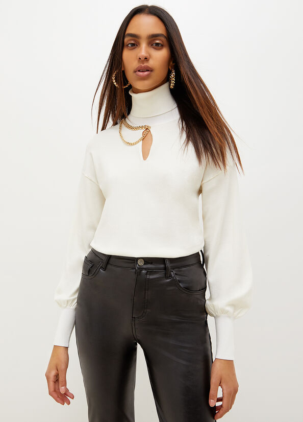 White Women's Liu Jo Eco-Friendly Turtleneck With Chain Sweaters | OPD-513862