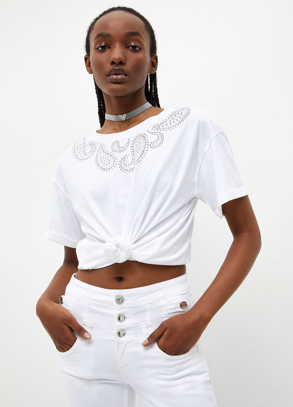 White Women's Liu Jo Eco-Friendly With Gemstones Tops | WCI-716094