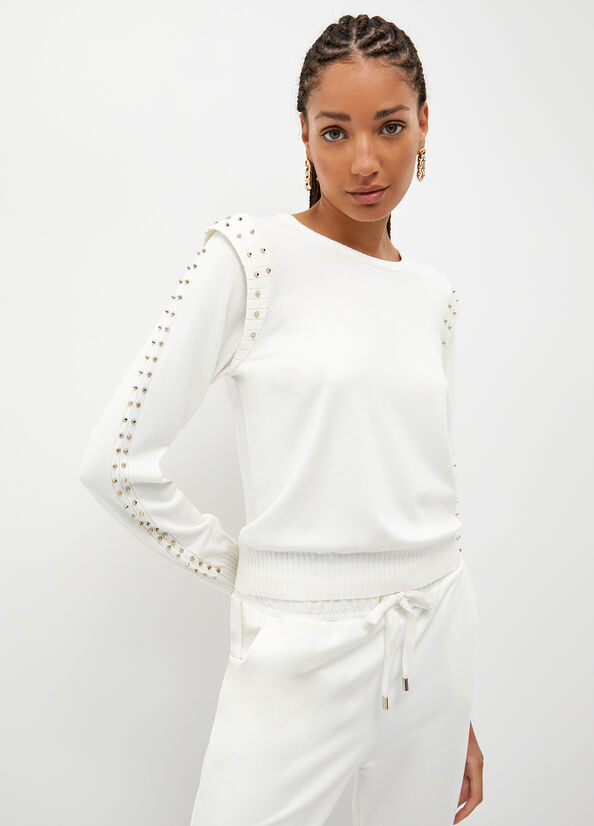 White Women's Liu Jo Eco-Friendly With Studs Sweaters | ODI-078132