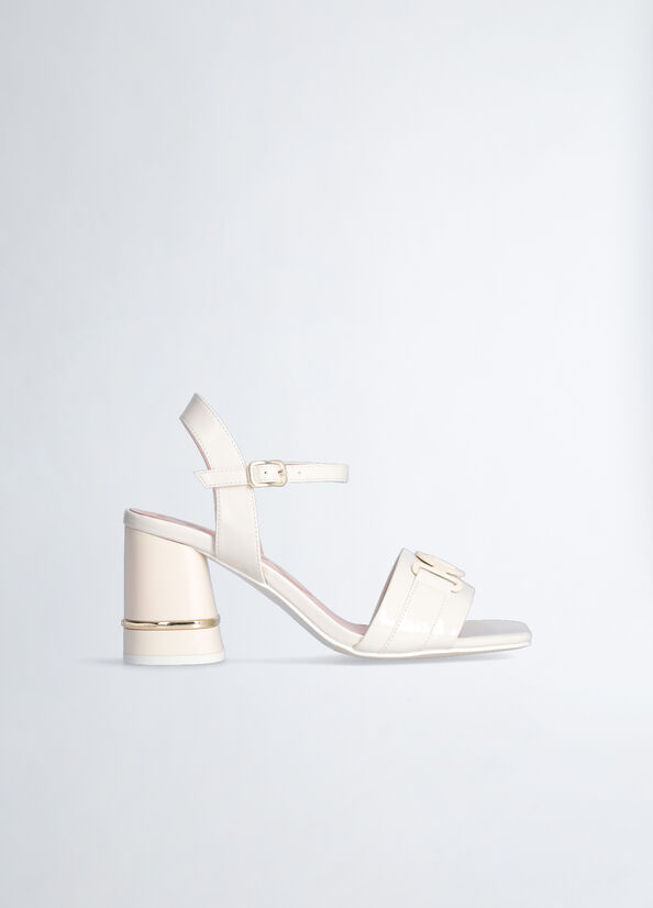 White Women's Liu Jo Patent Leather Heeled Sandals | FBE-287340