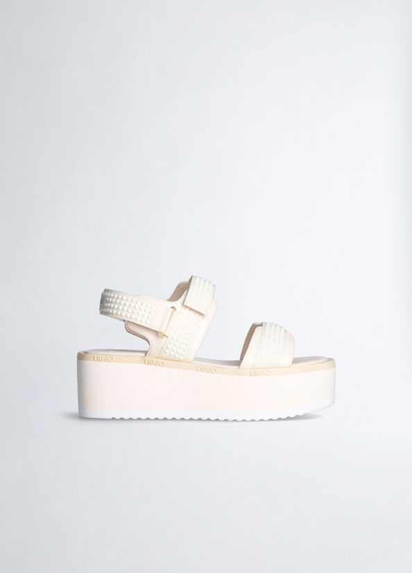 White Women's Liu Jo Platform With Micro Beads Sandals | JAD-853619