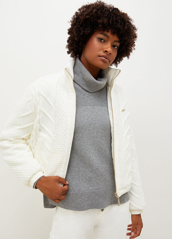 White Women's Liu Jo Reversible Knit And Nylon Coats | AUE-406138