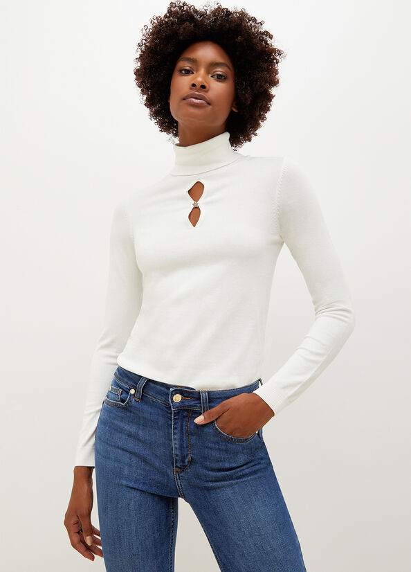 White Women's Liu Jo Turtleneck With Star Sweaters | OTQ-246137