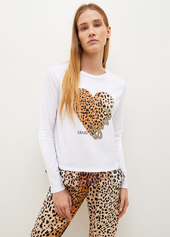 White Women's Liu Jo With Animal-Print Heart T Shirts | RLK-243980