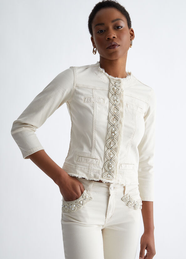 White Women's Liu Jo With Pearls Jackets | JYE-145879